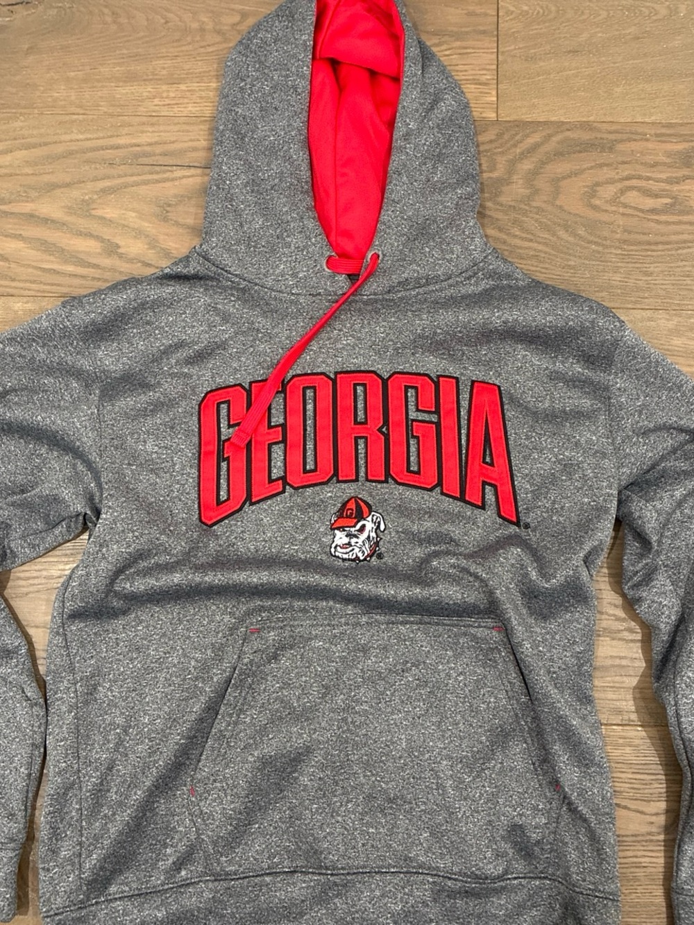 NWOT Georgia Embroidered Pullover Hoodie - Gray with Red Accent